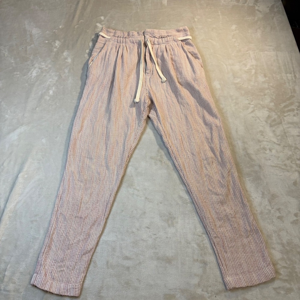 Free People Light at Sunrise Striped Cotton Drawstring Tapered Pants Size 0